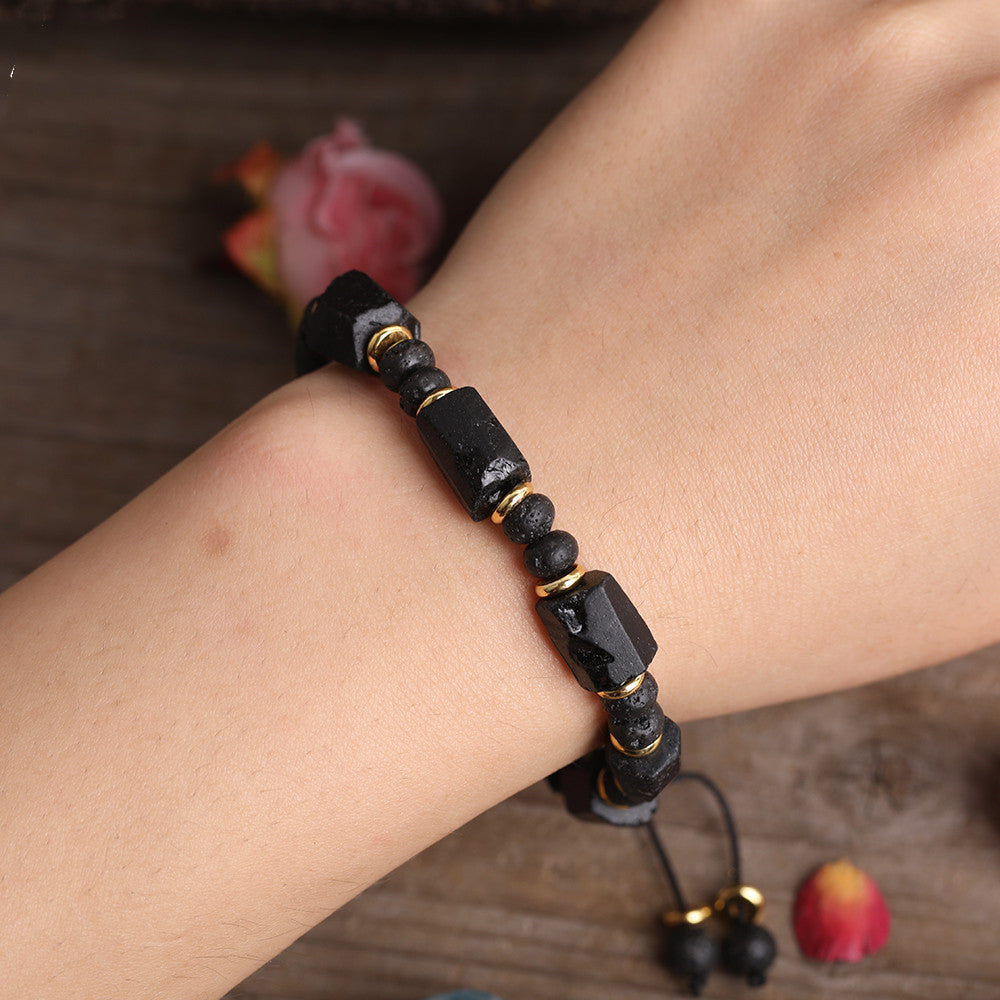 Natural Black Tourmaline  Armband Bracelet  Black Lava Beads