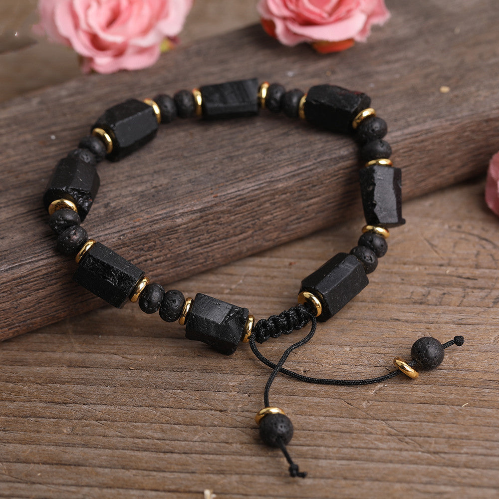 Natural Black Tourmaline  Armband Bracelet  Black Lava Beads