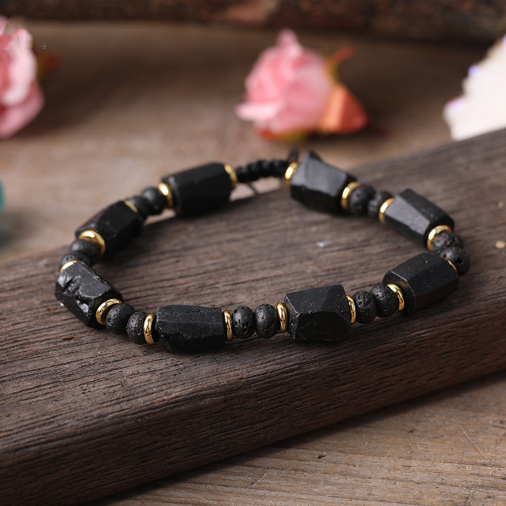 Natural Black Tourmaline  Armband Bracelet  Black Lava Beads