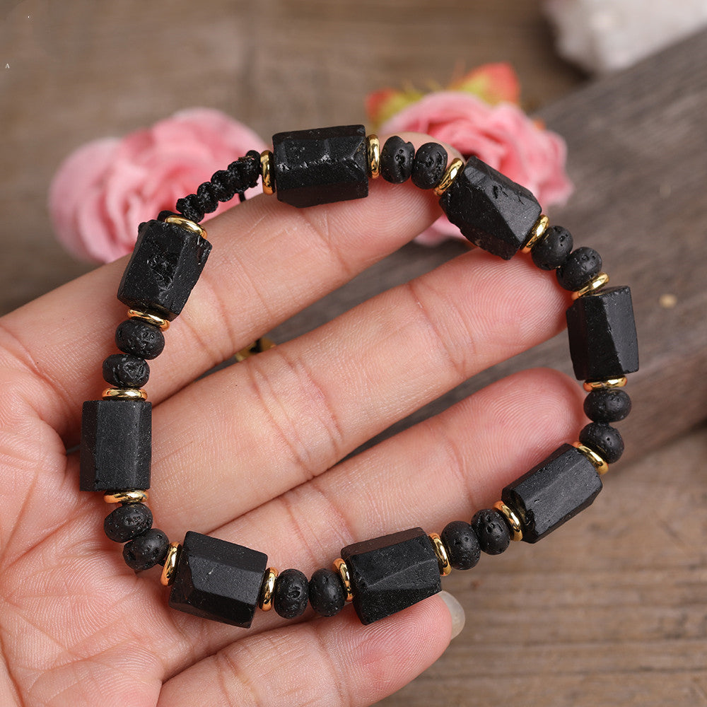 Natural Black Tourmaline  Armband Bracelet  Black Lava Beads