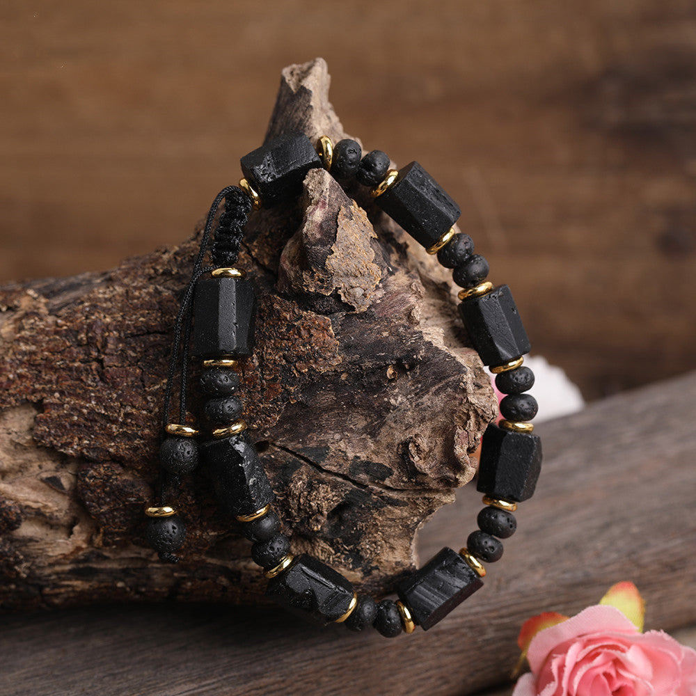 Natural Black Tourmaline  Armband Bracelet  Black Lava Beads